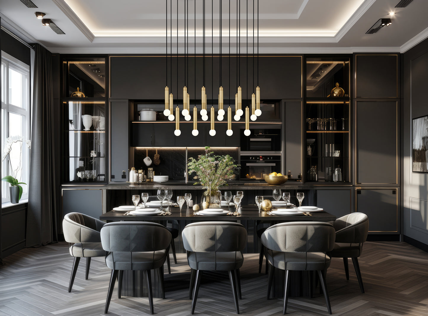 1956P-17L-MGLD - Stari 17 Light Linear 42" Chandelier - Modern Gold