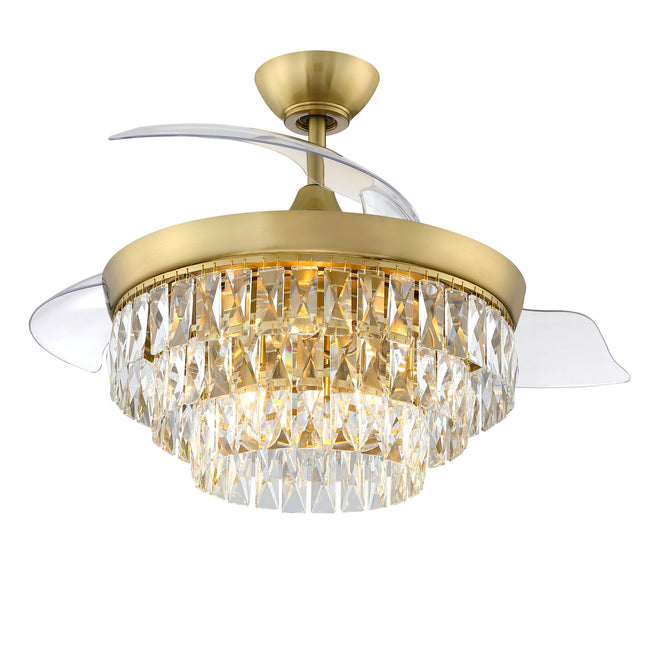 SOF42SB3 - Sofia 42 Hidden Blades 42" 3 Blade Ceiling Fan with Light Kit - Satin Brass