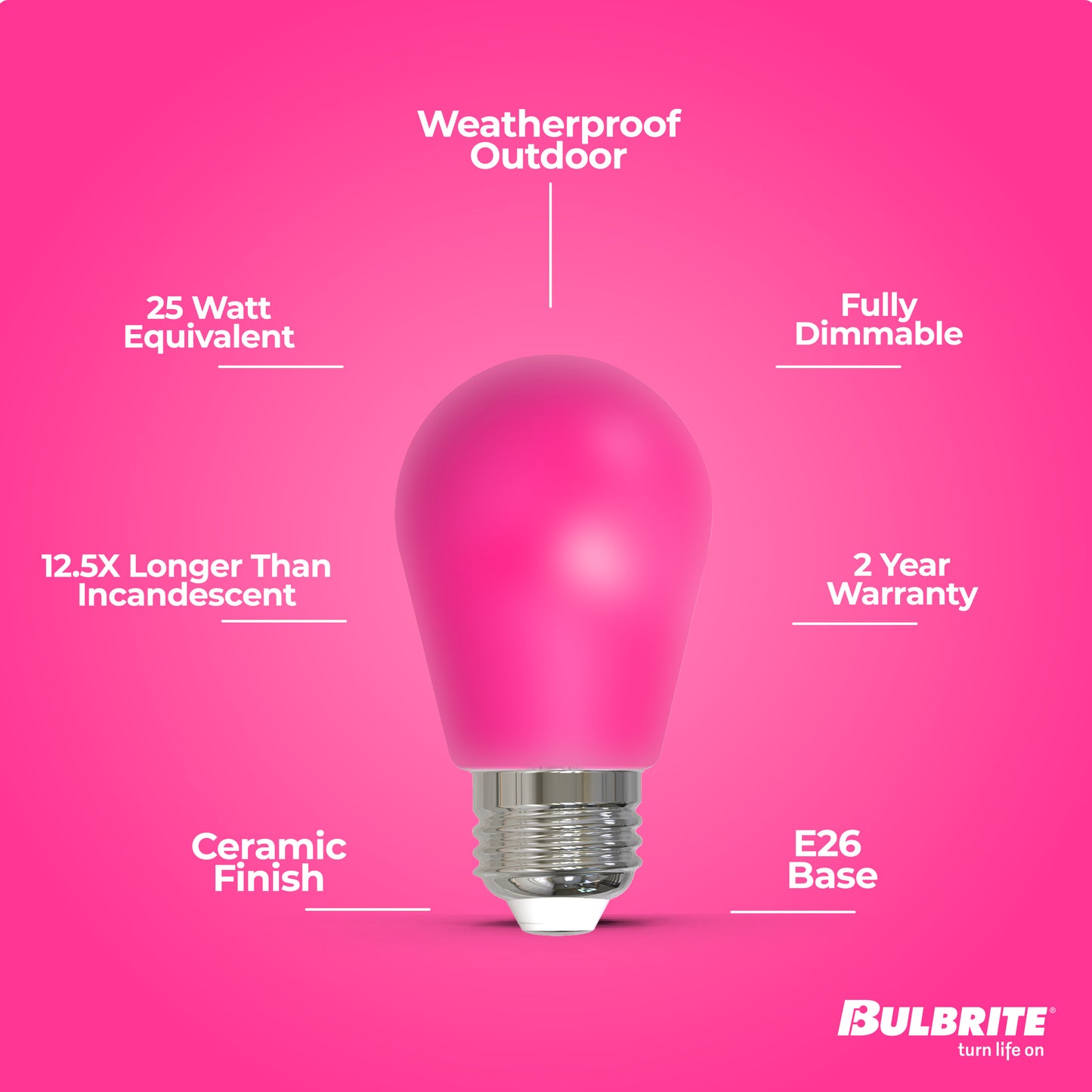 776155 - Filaments Dimmable Ceramic Pink S14 LED Light Bulb - 2.5 Watt - 10 Pack