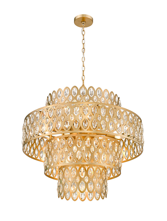 822P26-HB - Dealey 13 Light 26" Chandelier - Heirloom Brass