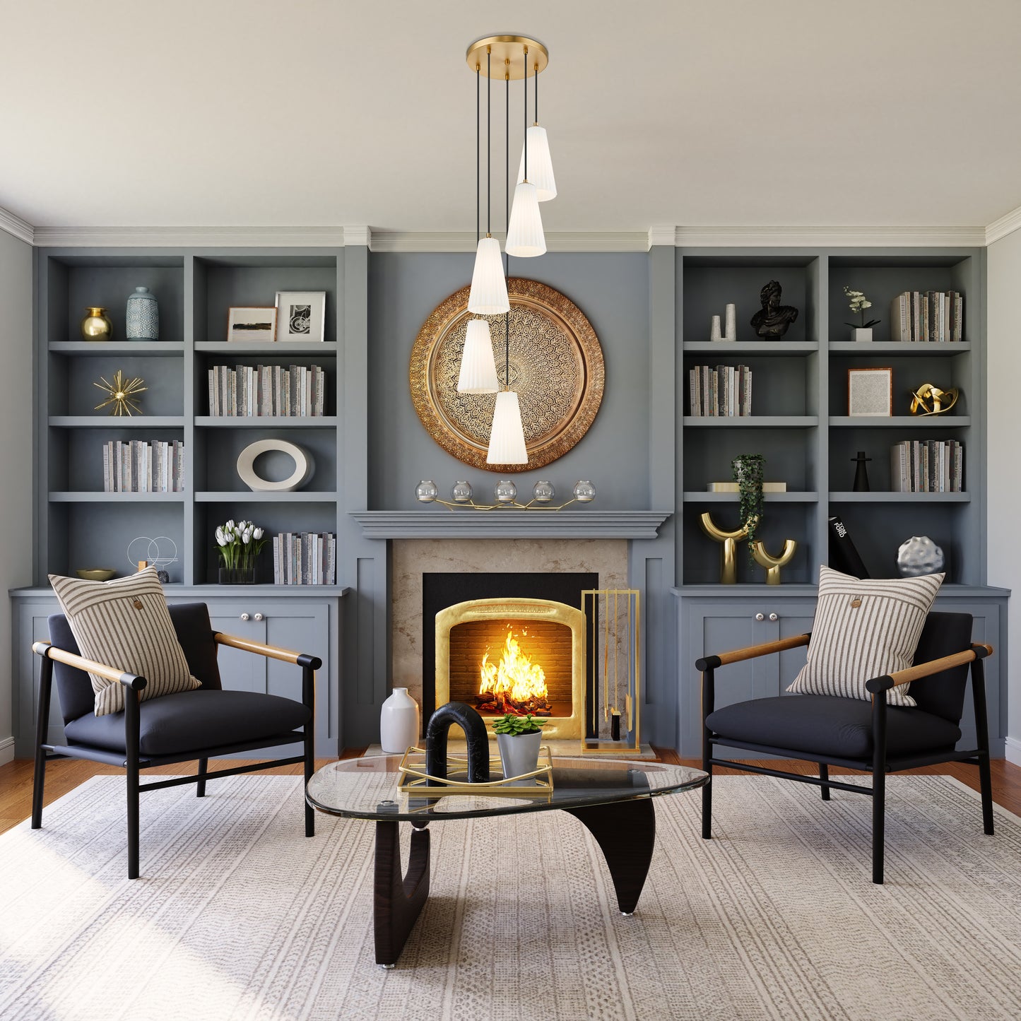 3043P6-5R-MGLD - Farrell 5 Light 12" Chandelier - Modern Gold