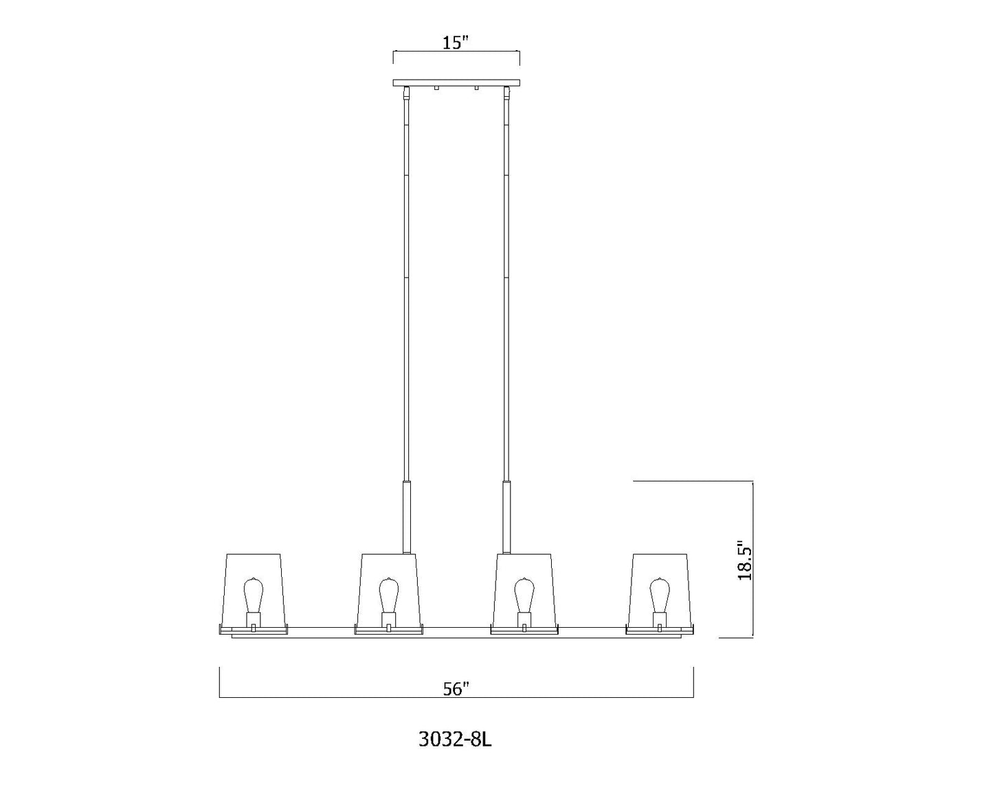 3032-8L-RB - Callista 8 Light Linear 56" Chandelier - Rubbed Brass