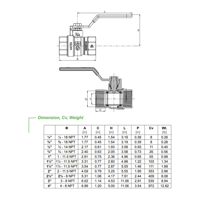 5592AB 1-1/2 - 1-1/2'' Lead Free Full Port Brass Ball Valve, FNPT x FNPT