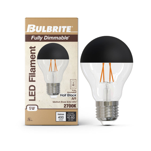 776833 - Filaments Dimmable A19 Half Black Glass Medium Base - 5 Watt - 2700K - 4 Pack