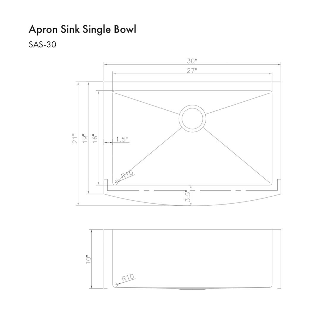 SAS-30 - 30" Zermatt Farmhouse Apron Mount Single Bowl Stainless Steel Kitchen Sink with Bottom Grid