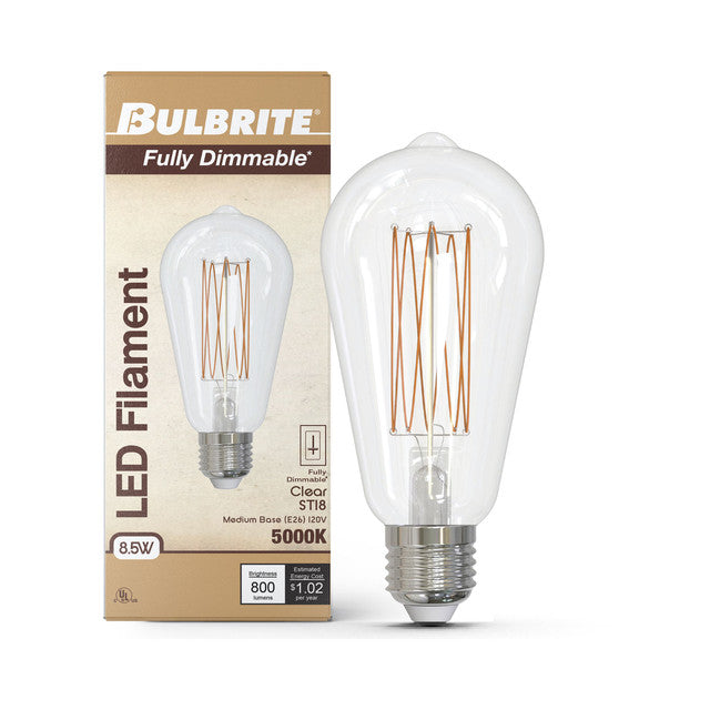 776985 - Filaments Dimmable ST18 Clear Glass Medium Base - 8.5 Watt - 5000K - 4 Pack