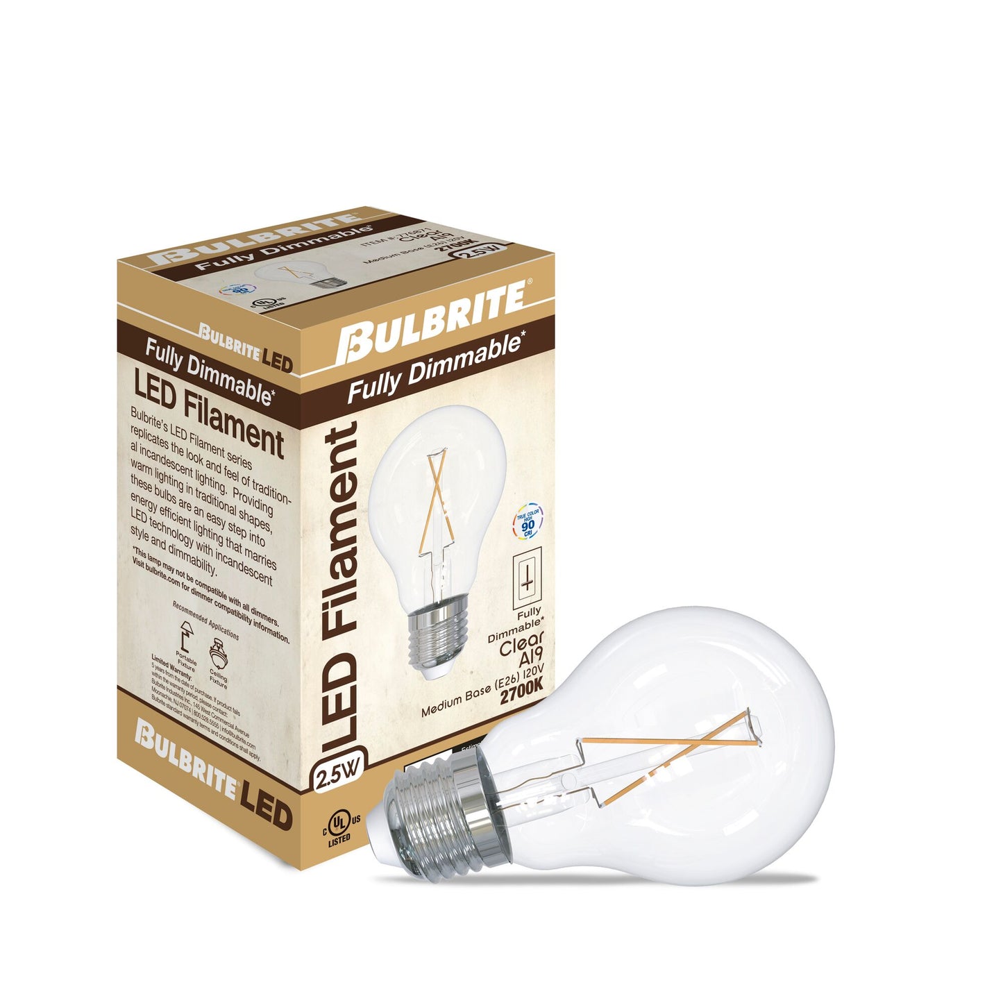 776871 - Dimmable Clear A19 LED Light Bulb - 2.5 Watt - 2700K - 6 Pack