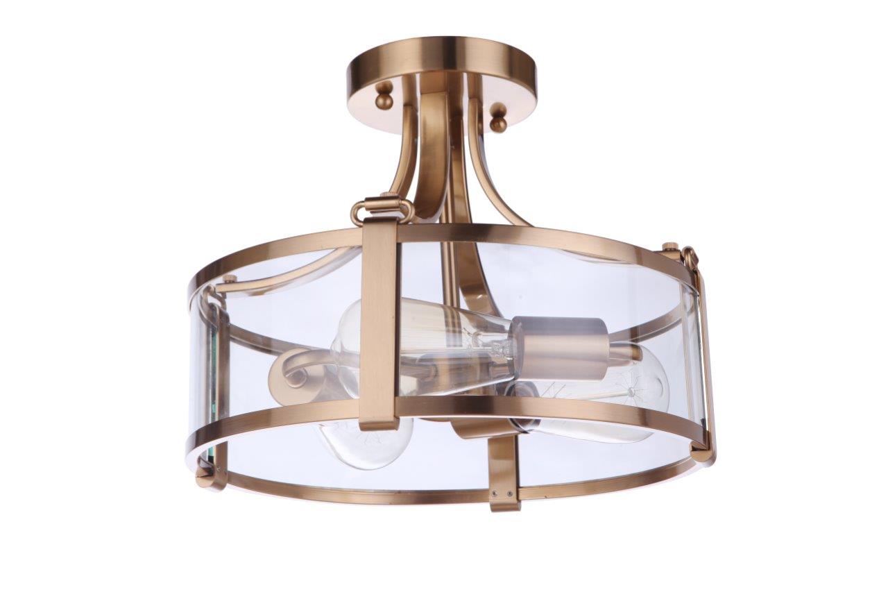 55353-SB - Elliot 3 Light 13" Wide Semi Flush Mount - Satin Brass