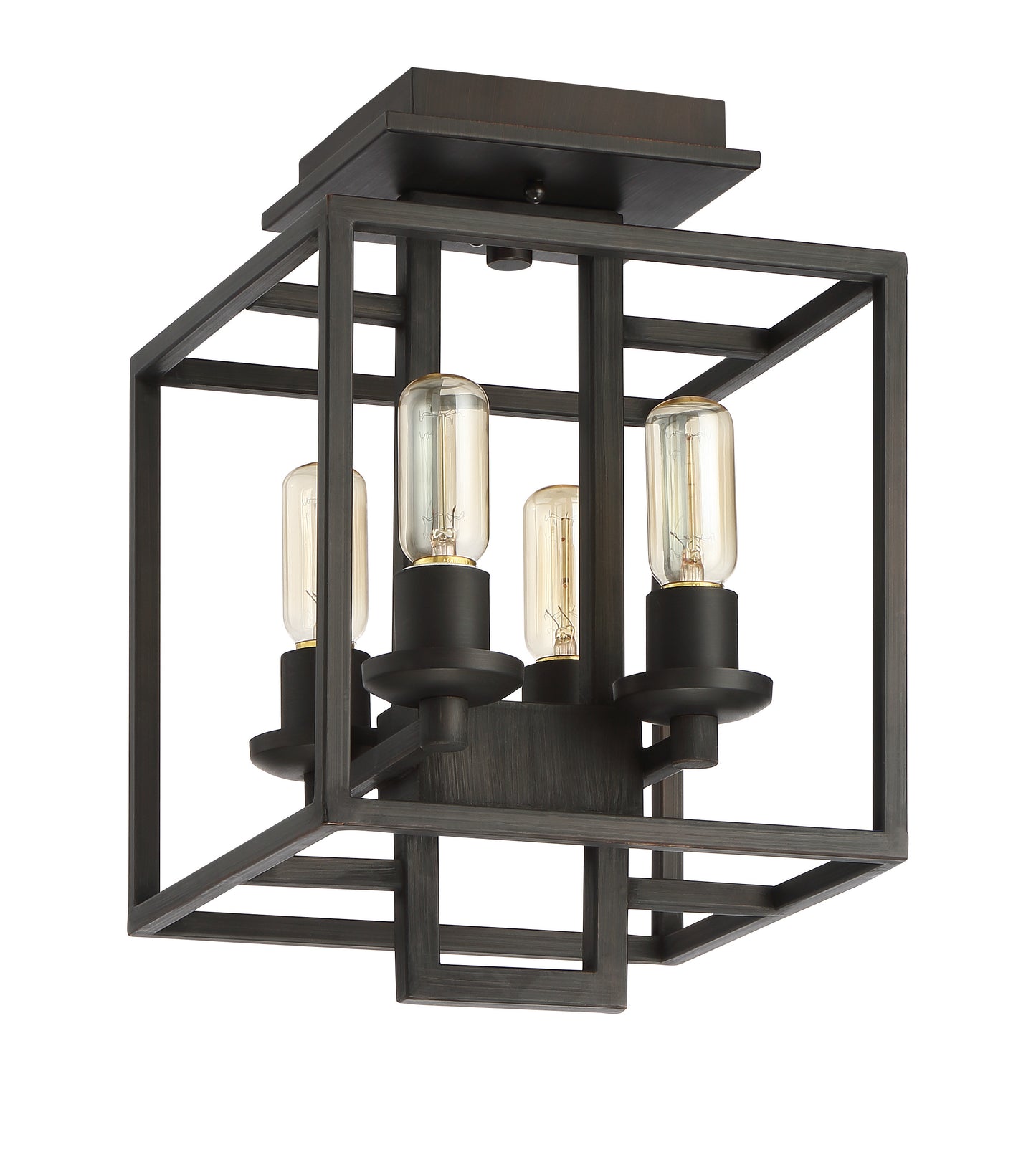 41554-ABZ - Cubic 4 Light 15" High Semi Flush Mount - Aged Bronze Brushed