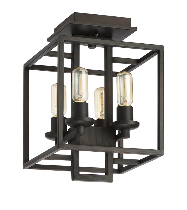 41554-ABZ - Cubic 4 Light 15" High Semi Flush Mount - Aged Bronze Brushed