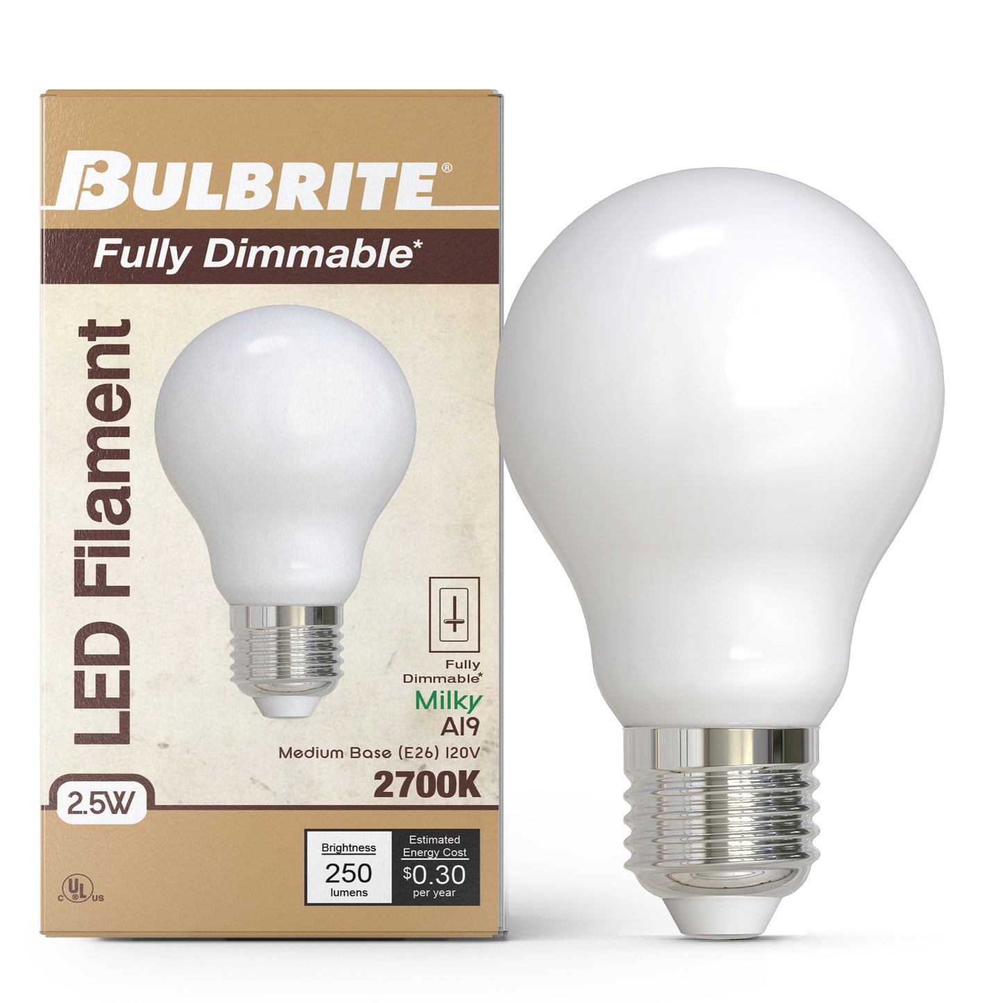 776953 - Dimmable Milky A19 LED Light Bulb - 2.5 Watt - 2700K - 4 Pack