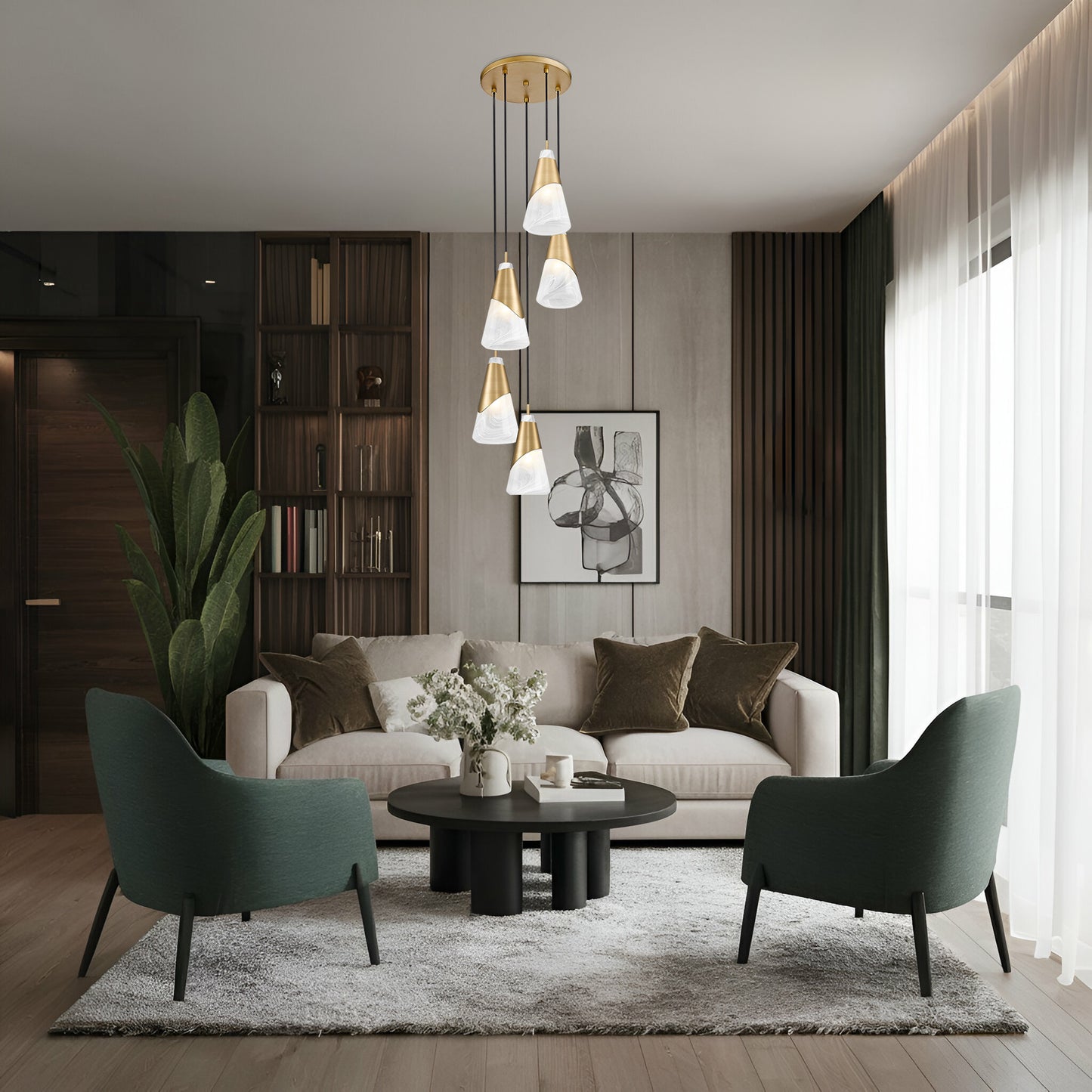 828P6-5R-MGLD - Aimie 5 Light 12" Chandelier - Modern Gold
