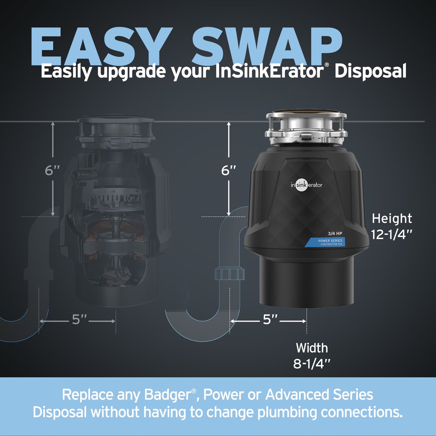 79848K-ISE - Contractor Series 333 Garbage Disposal with Cord - 3/4 HP