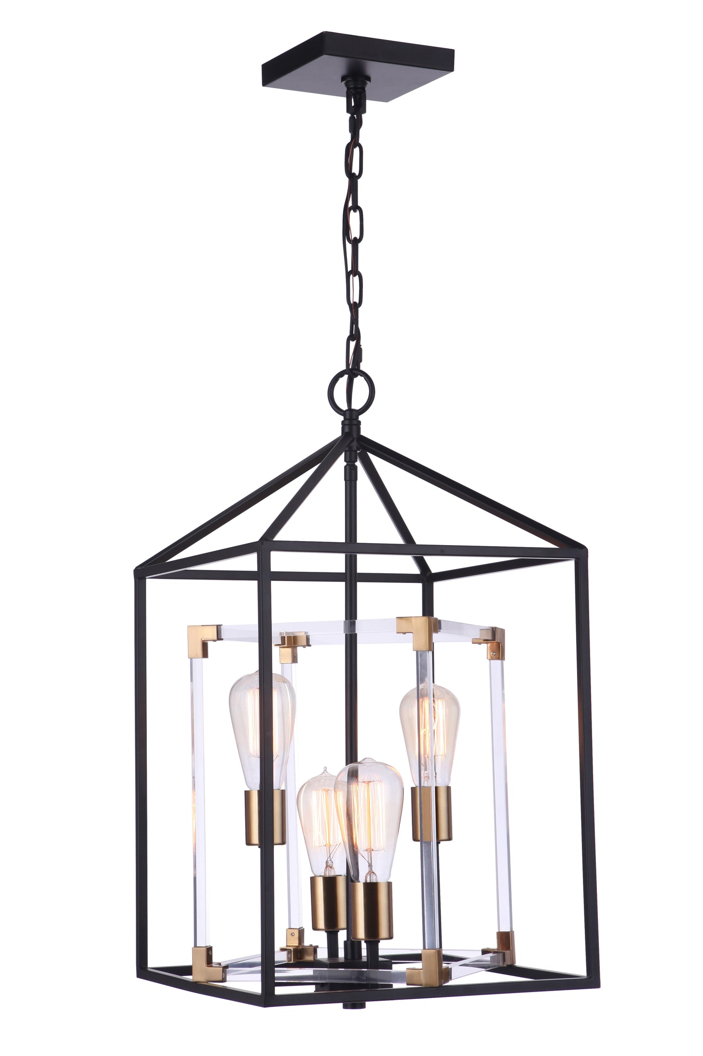 P986FBSB4 - Aaron 4 Light 13" Wide Foyer Light - Flat Black / Satin Brass