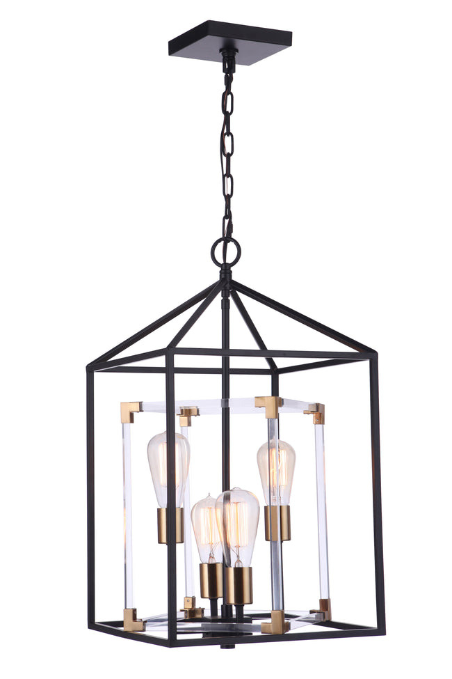 P986FBSB4 - Aaron 4 Light 13" Wide Foyer Light - Flat Black / Satin Brass