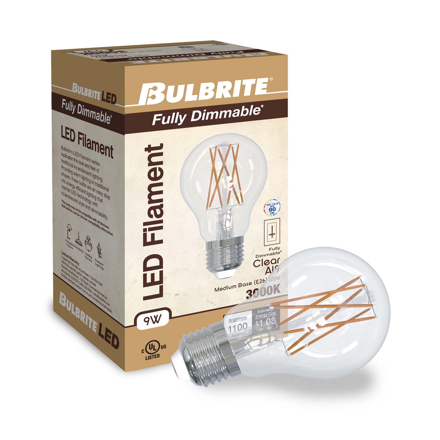 776914 - Dimmable Clear A19 LED Light Bulb - 9 Watt - 3000K - 4 Pack