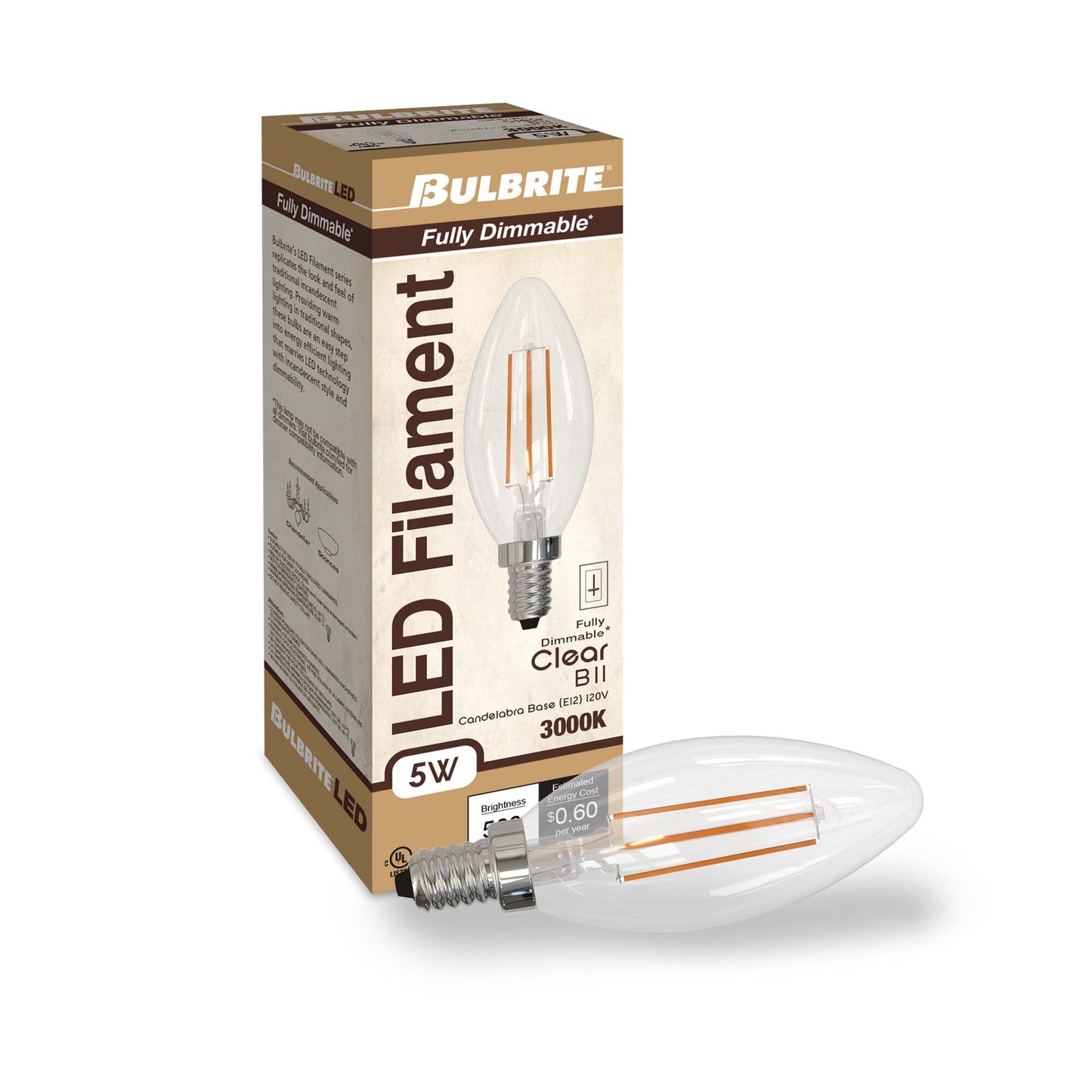 776627 - Dimmable B11 LED Candelabra Light Bulb - 5 Watt - 3000K - 3 Pack