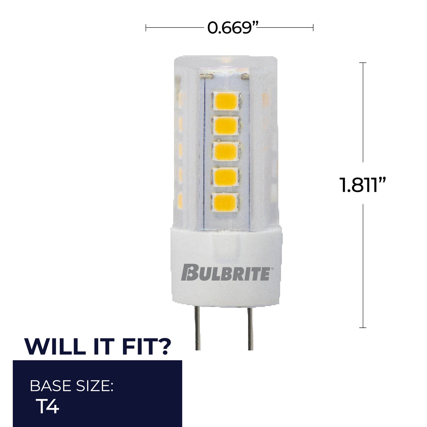 770624 - Clear T4 LED G4 Base Light Bulb - 4.5 Watt - 3000K - 2 Pack