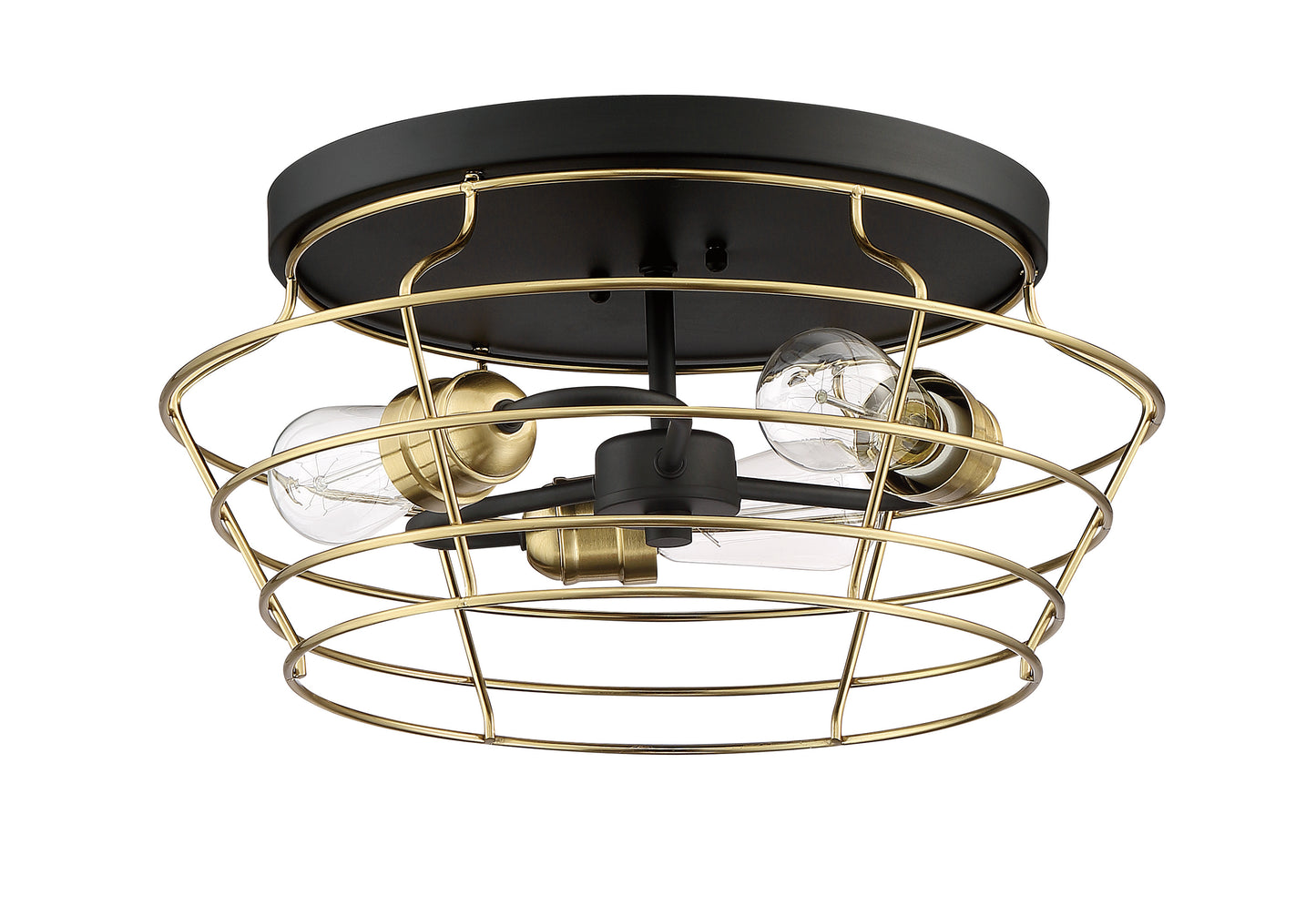 50683-FBSB - Thatcher 3 Light 16" Wide Flush Mount - Flat Black / Satin Brass