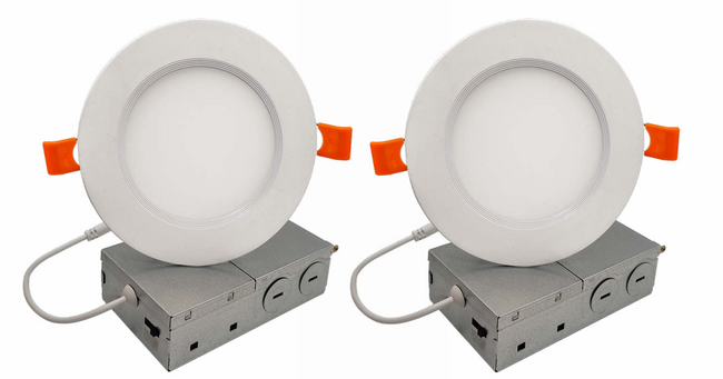 773241 - 9 Watt LED 4" RECESSED DOWNLIGHT W/ METAL JBOX & BAFFLE WHITE ROUND DIMMABLE 90CRI 3000K 120V-2PK - 2 Pack