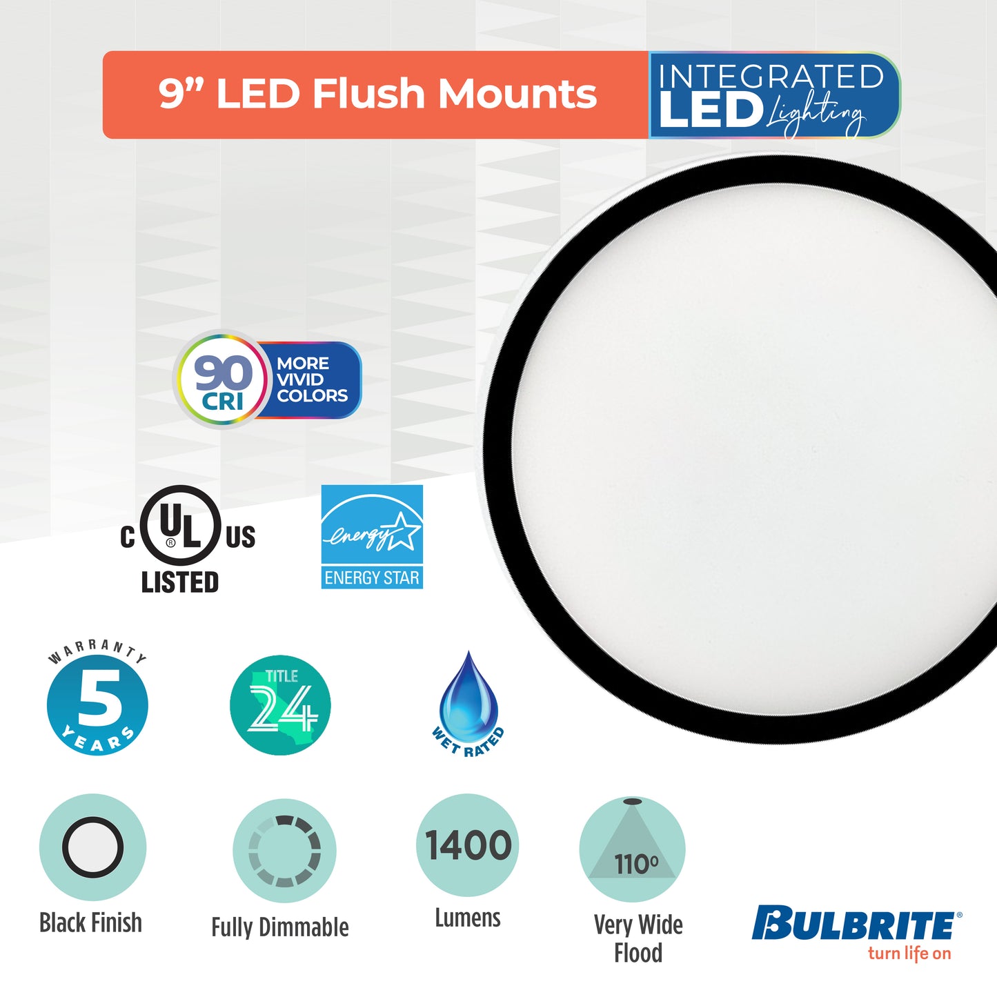 773609 - 9" Flush Mount LED Ceiling Light - 17 Watt - 3000K - Black
