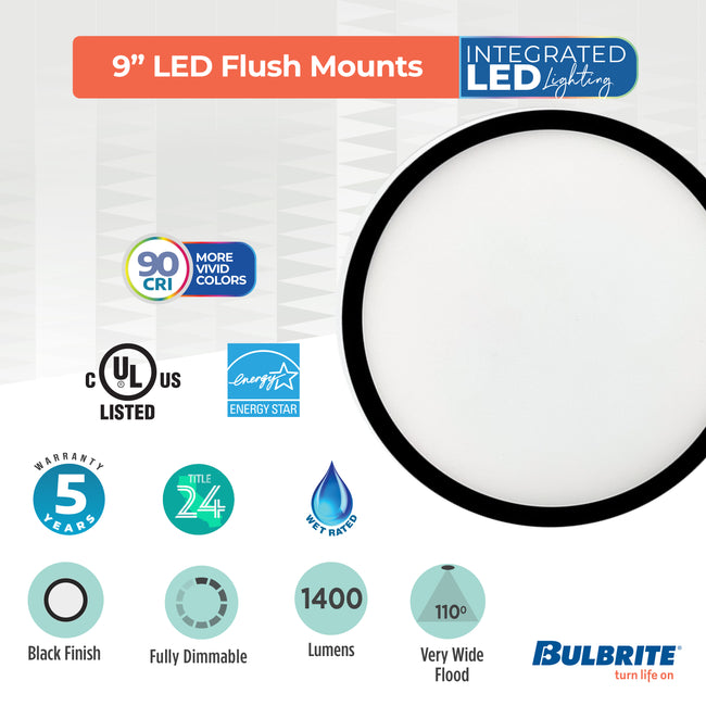 773609 - 9" Flush Mount LED Ceiling Light - 17 Watt - 3000K - Black