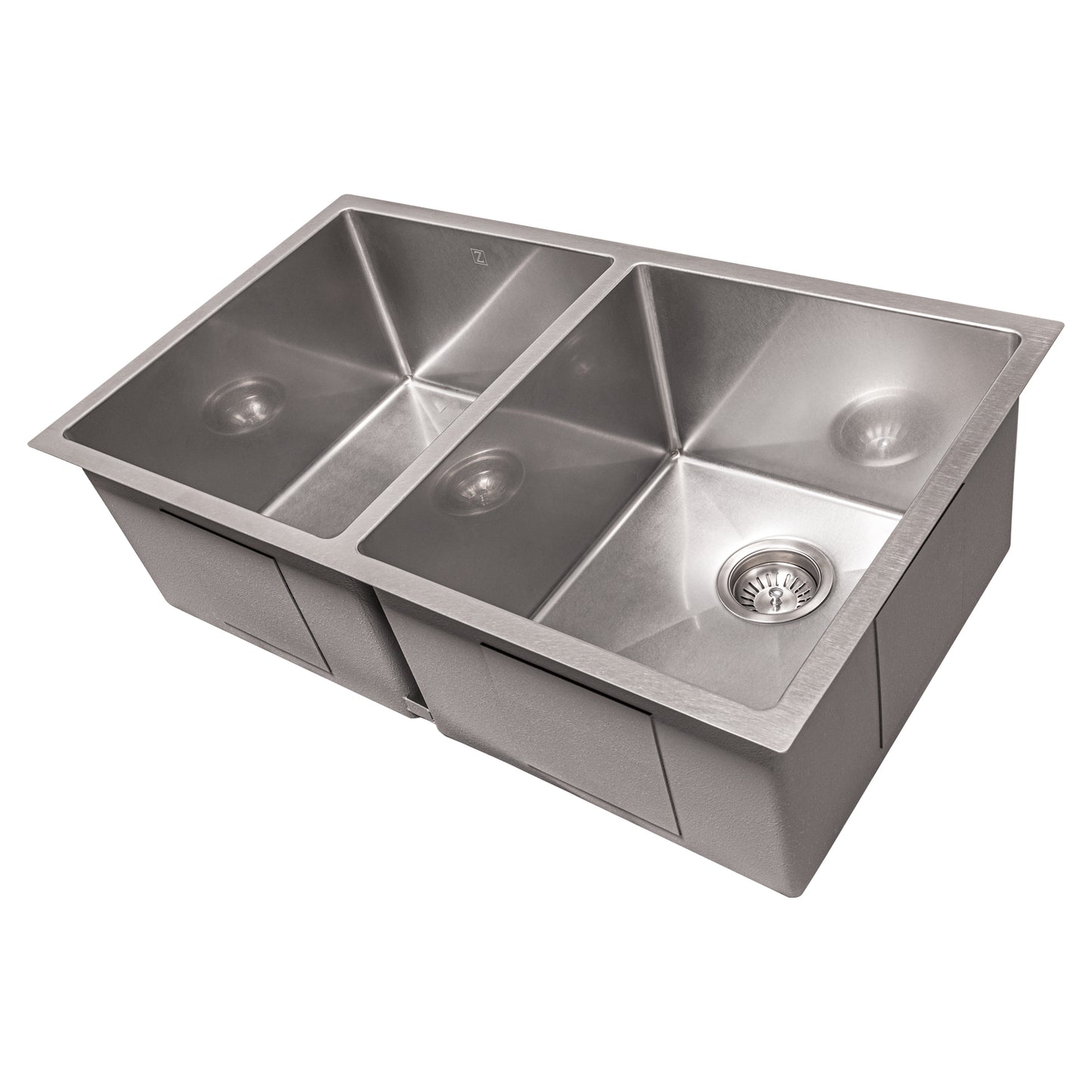 SR50D-33S - 33" Anton Undermount Double Bowl Satin Stainless Steel Kitchen Sink with Bottom Grid