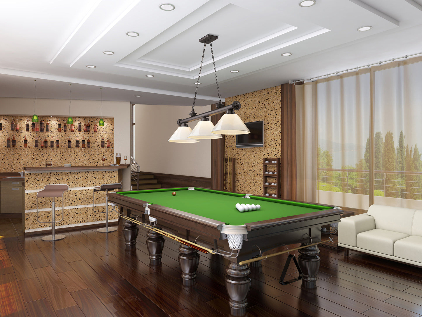 2306-3BRZ-PWH - Cordon 3 Light 57" Billiard - Bronze