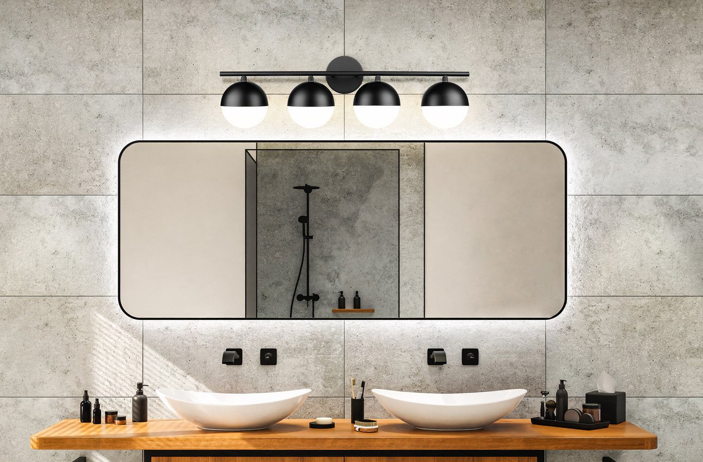 7517-4V-MB - Realm Sphere 4 Light 32" Vanity - Matte Black
