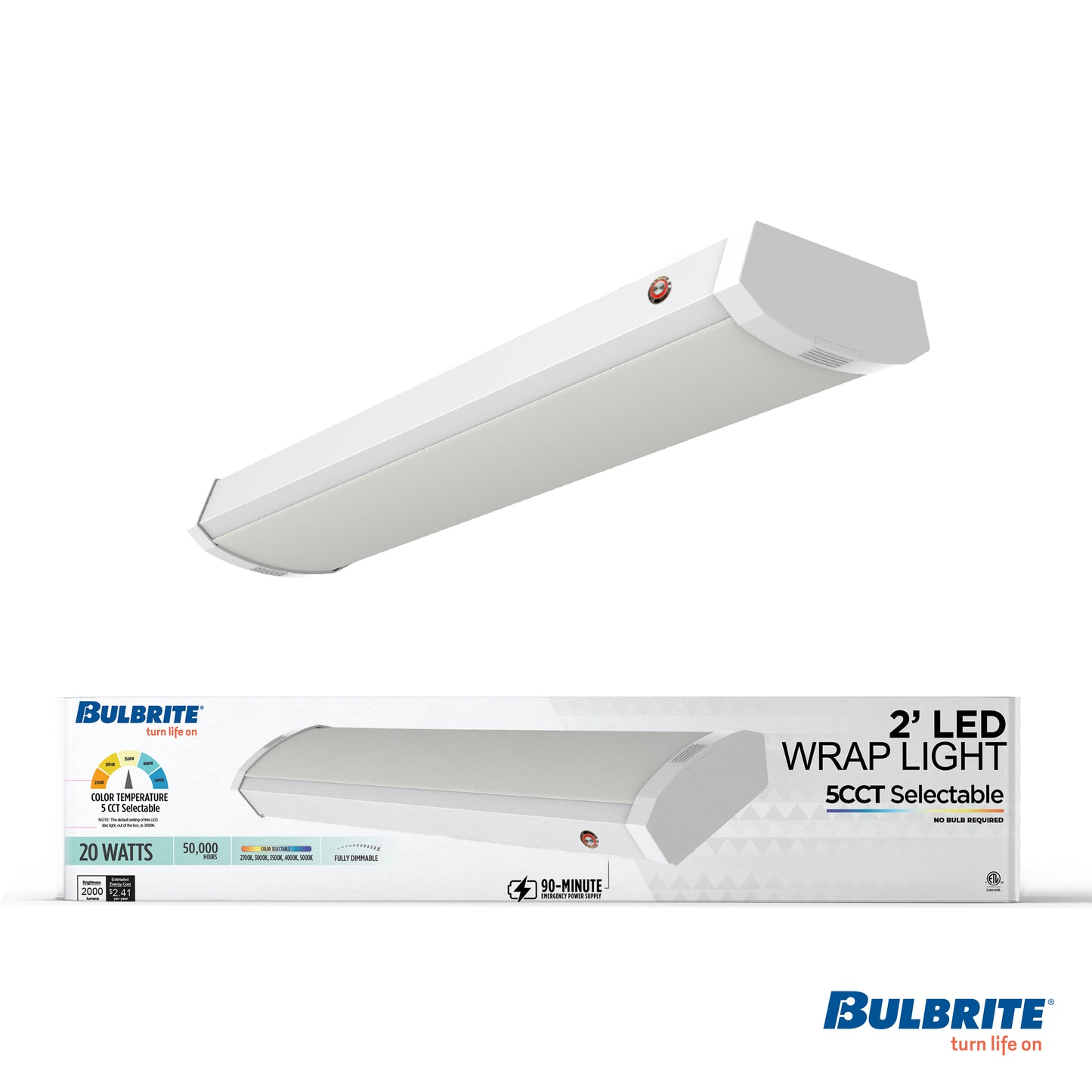773505 - 2 ft. Integrated 5 Color Selectable LED Dimmable Wraparound Light W/ Battery Backup (120-277v), 2300 Lumens, White