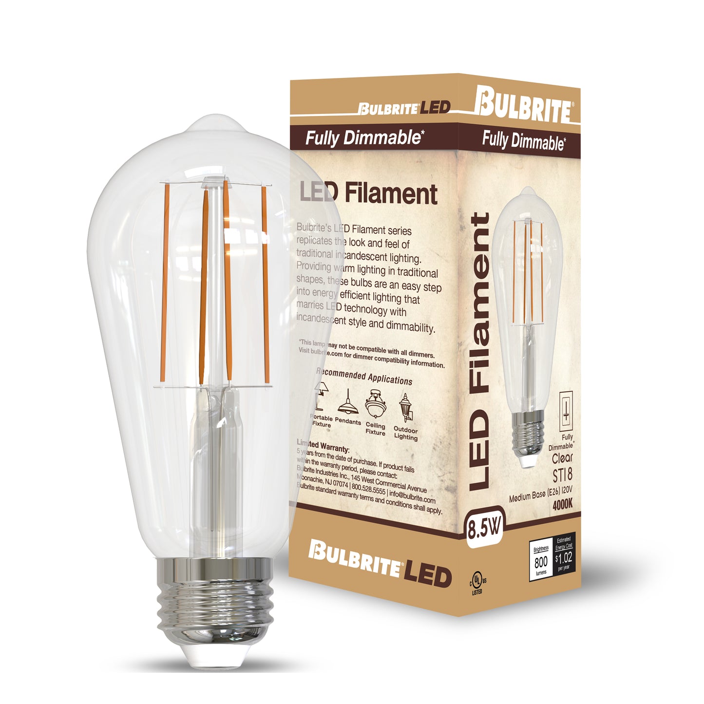 776935 - Dimmable ST18 LED Light Bulb - 8.5 Watt - 4000K - 4 Pack