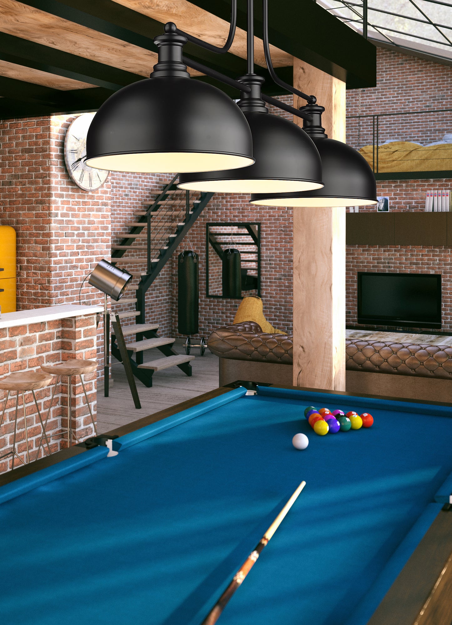 725-3MB-D13MB - Melange 3 Light 52" Billiard - Matte Black
