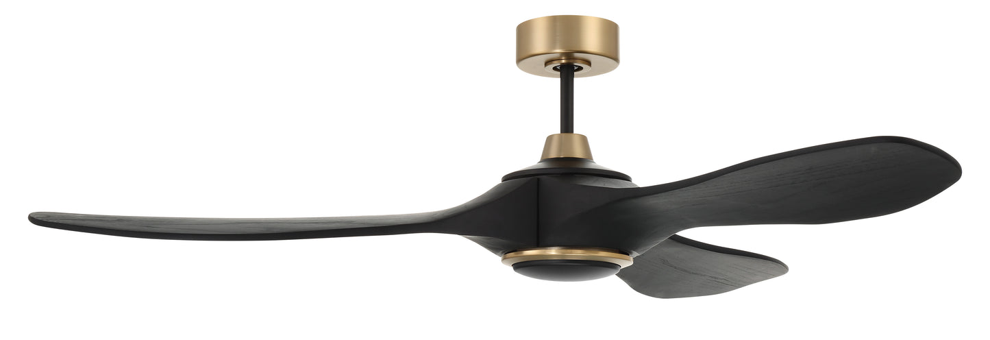 EVY60FBSB3-NWF - Envy 60" Ceiling fan, no Wifi 60" 3 Blade Ceiling Fan with Light Kit - Flat Black / Satin Brass