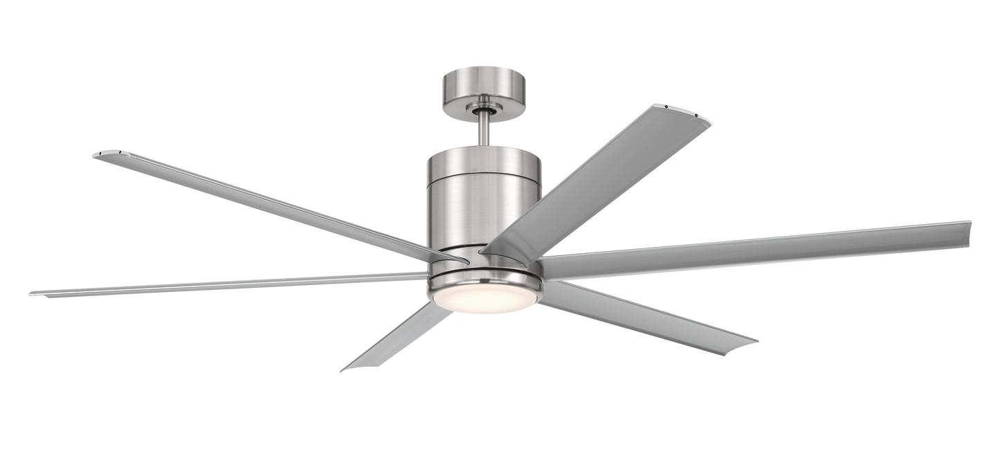 TTE65BNK6 - Tate 65" 6 Blade Indoor Outdoor Ceiling Fan with Light Kit - Brushed Nickel