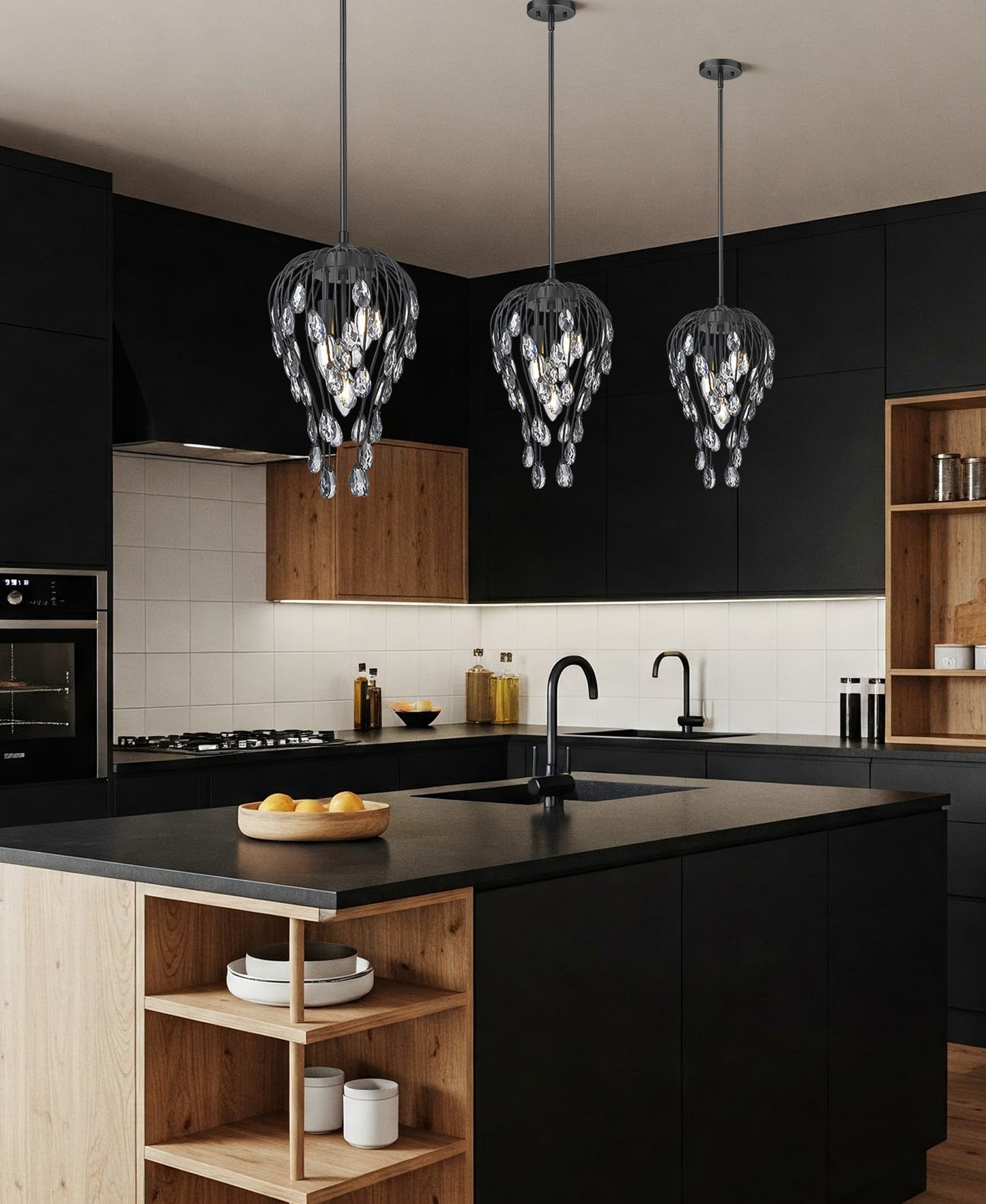 1957P9-MB - Gabriella 3 Light 9" Pendant - Matte Black