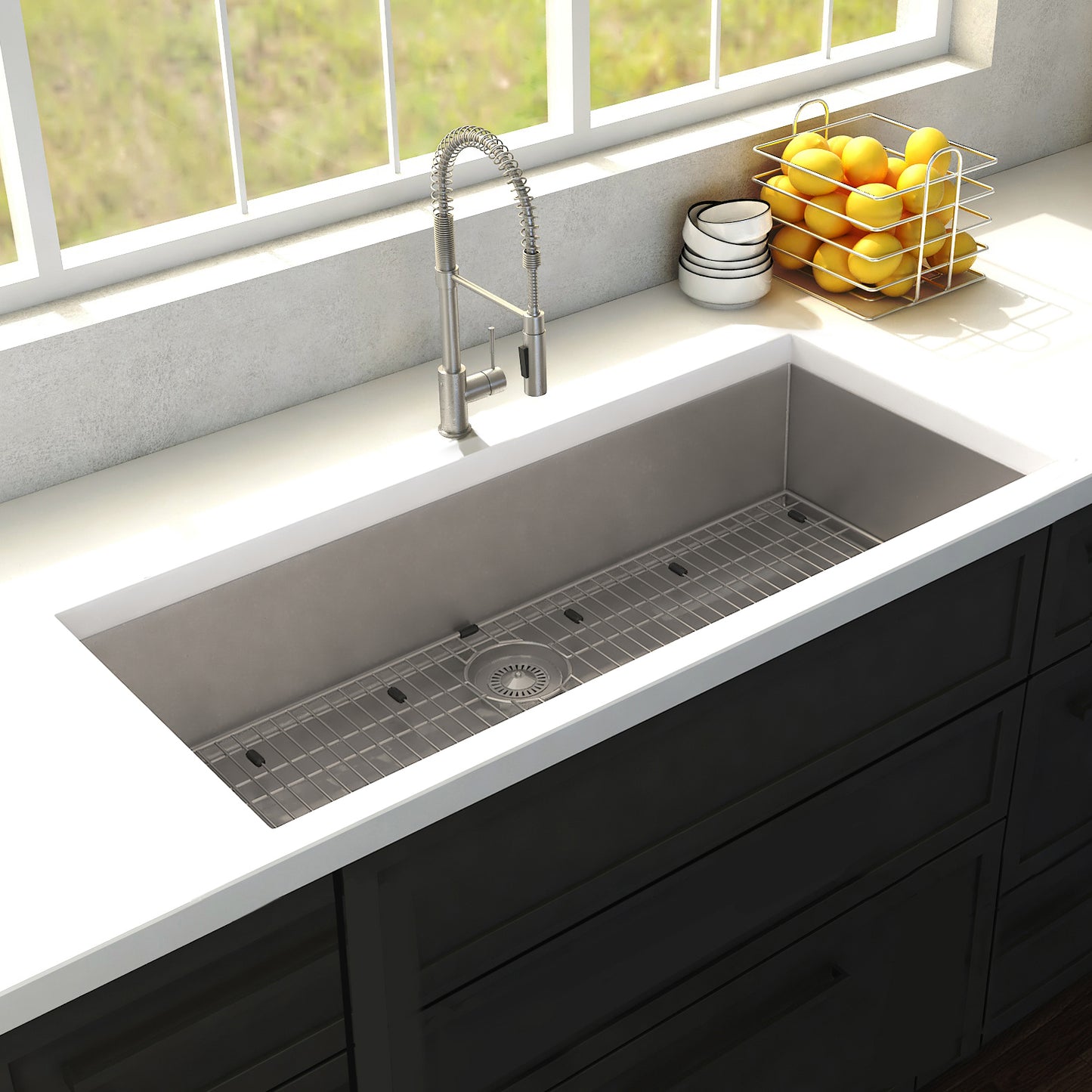 SRS-36 - 36" Meribel Undermount Single Bowl Stainless Steel Kitchen Sink with Bottom Grid