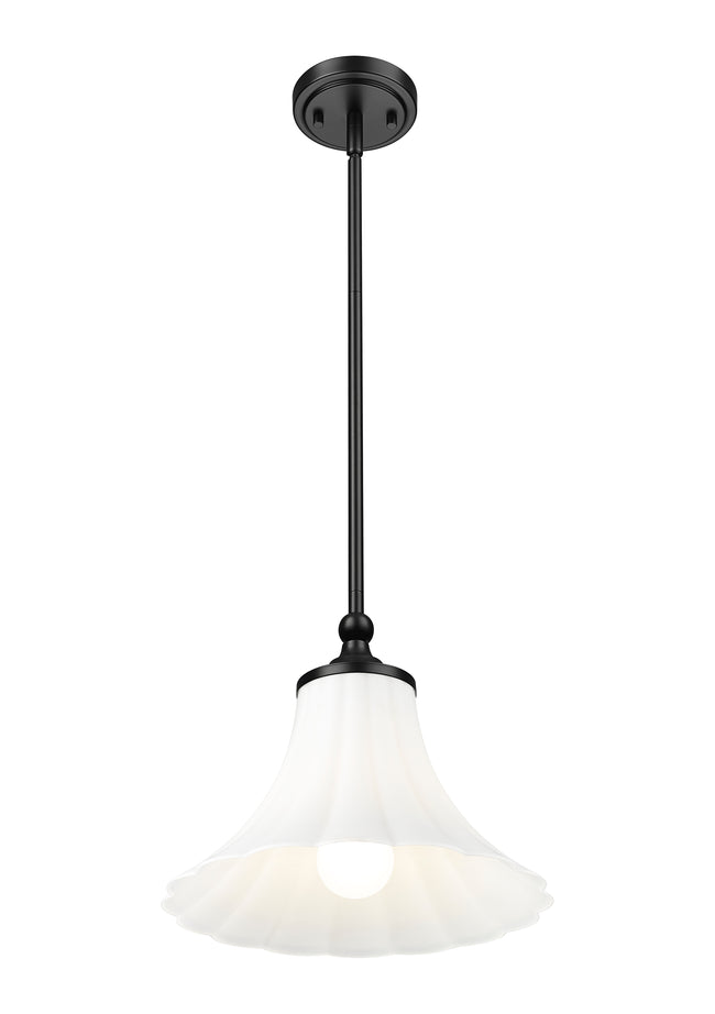 1958P12-MB - Fleur 1 Light 12" Pendant - Matte Black