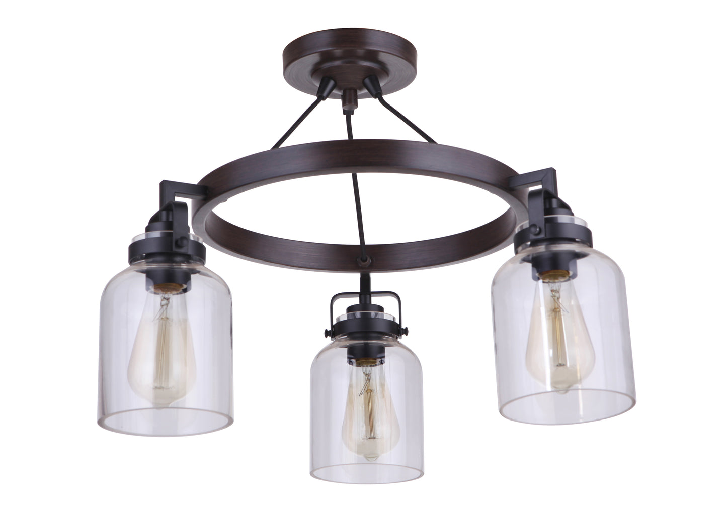 53653-FBDT - Foxwood 3 Light 22" Wide Semi Flush Mount - Flat Black / Dark Teak