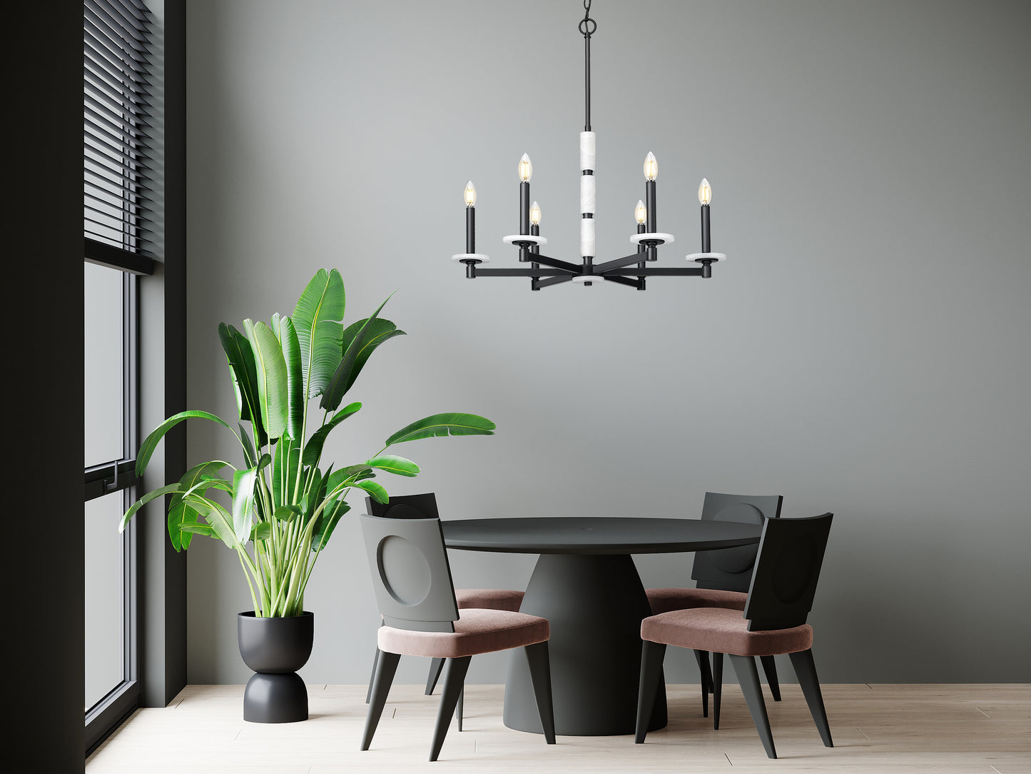 3045-6MB - Kaden 6 Light 28" Chandelier - Matte Black