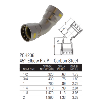 nibco press fittings 1/2" benchpress 45 elbow dimensions