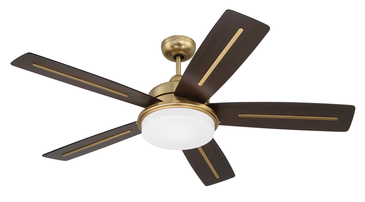 DRW54SB5-NWF - Drew 54" Ceiling fan, no Wifi 54" 5 Blade Ceiling Fan with Light Kit - Satin Brass