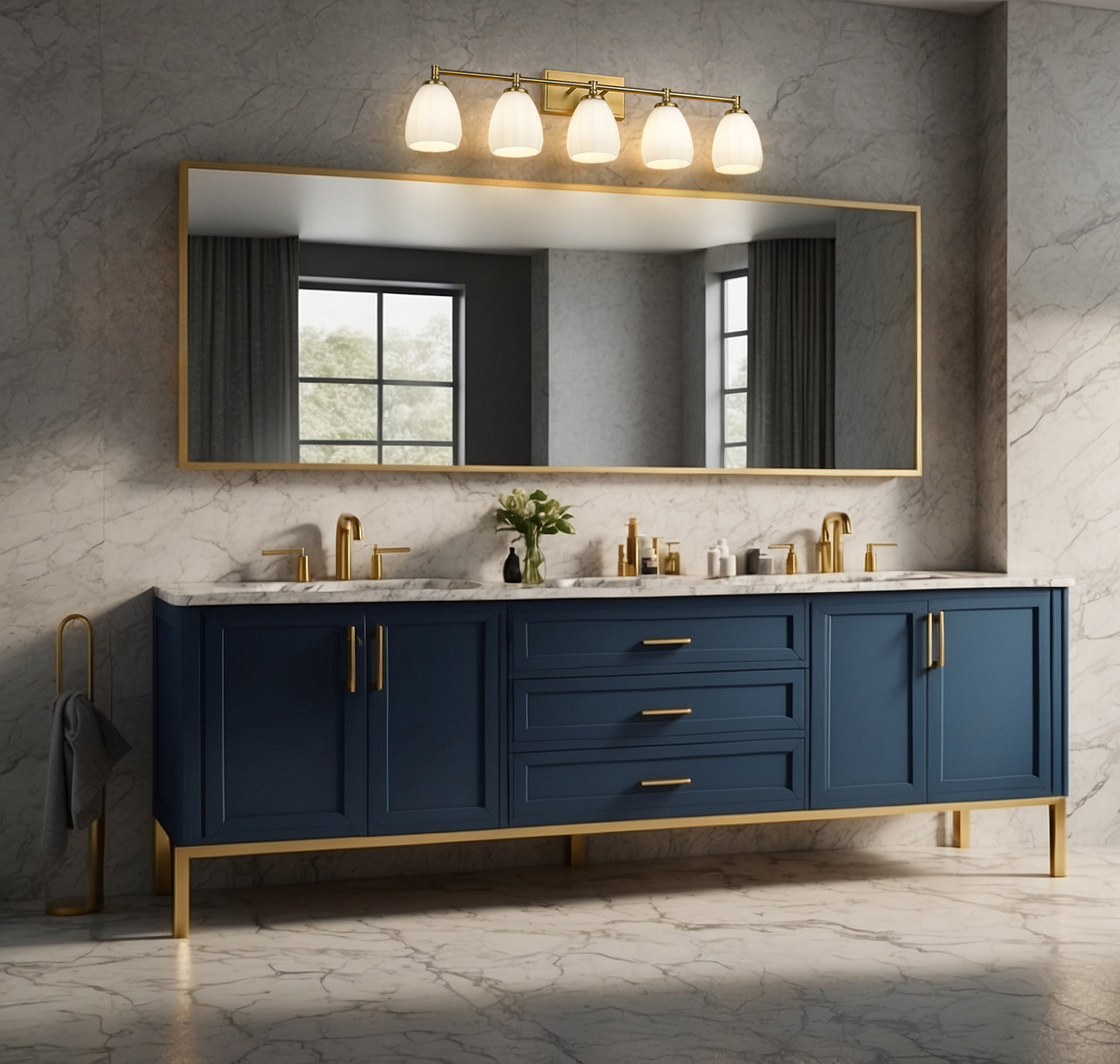 7004-5V-MGLD - Oren 5 Light 38" Vanity - Modern Gold