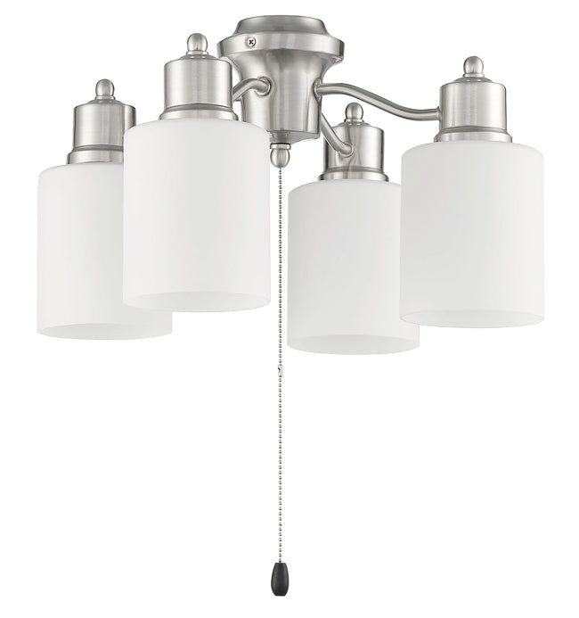 LK403107-BNK-WG-LED - 4 Light Universal Energy Star Fan Light Kit in Brushed Polished Nickel w White Glass