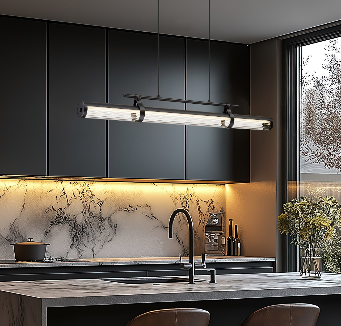 1959-44L-MB-LED - Benoit 1 Light Linear 44" Chandelier - Matte Black
