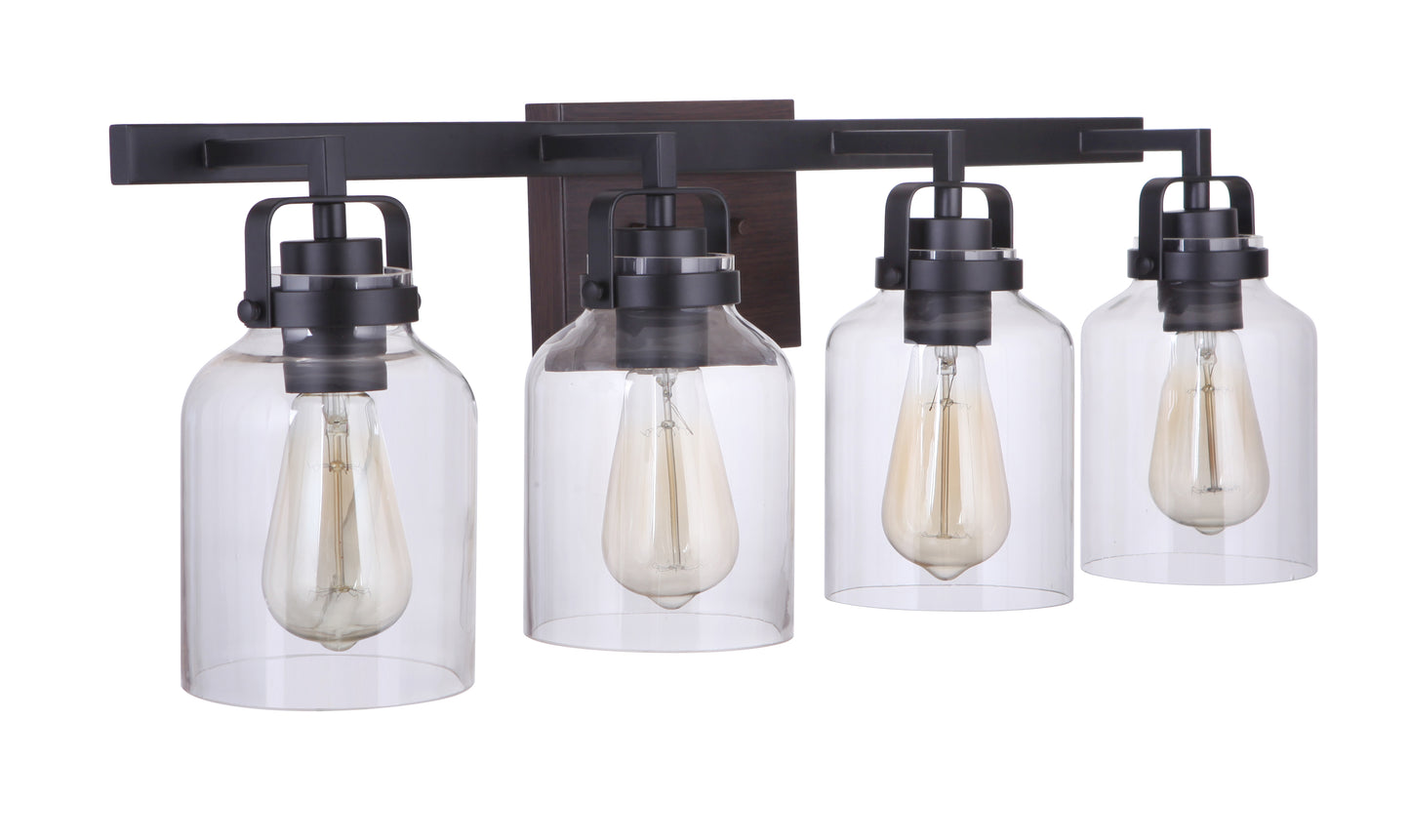 53604-FBDT - Foxwood 4 Light 29" Wide Vanity Light - Flat Black / Dark Teak