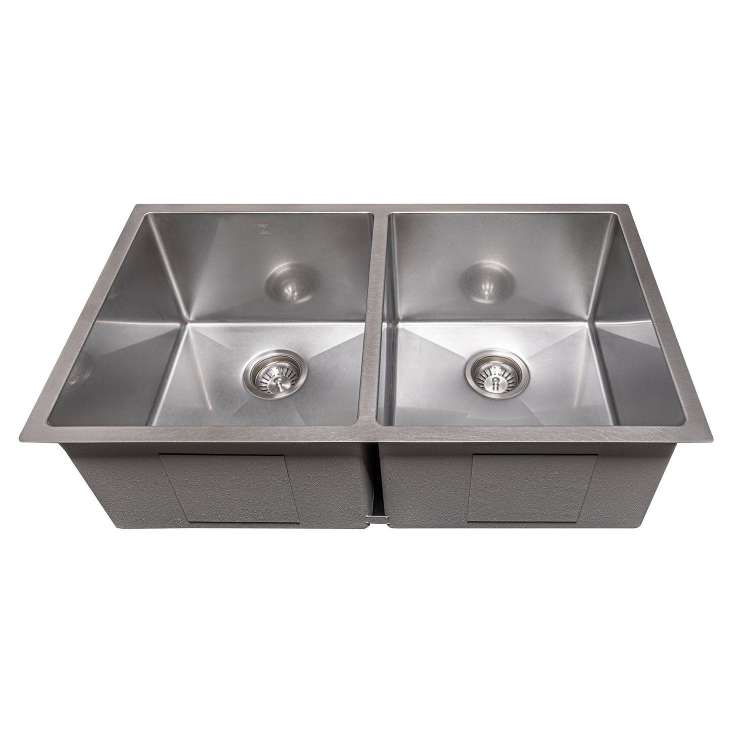 SR50D-33S - 33" Anton Undermount Double Bowl Satin Stainless Steel Kitchen Sink with Bottom Grid