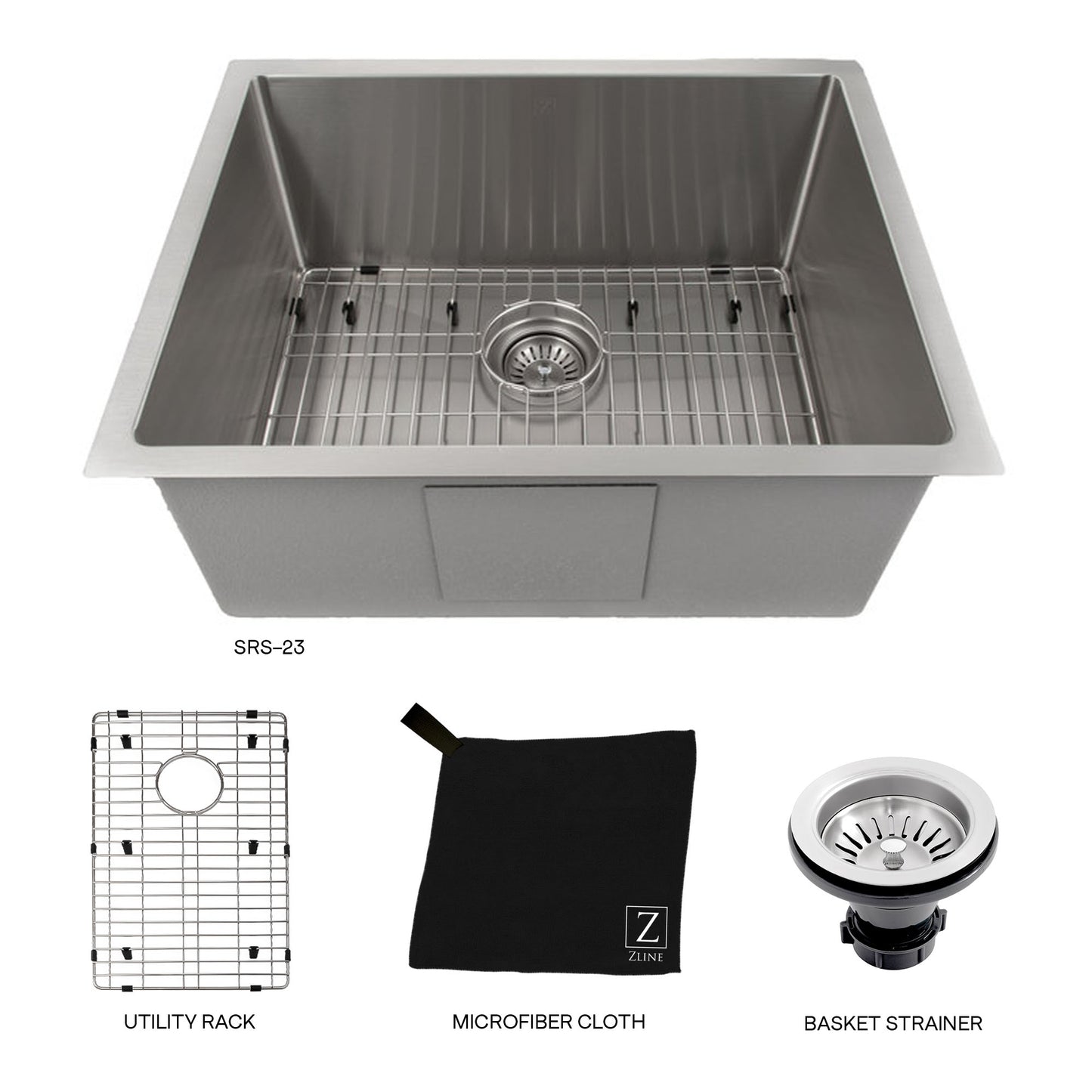 SRS-23 - 23" Meribel Undermount Single Bowl Stainless Steel Kitchen Sink with Bottom Grid