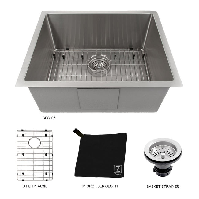 SRS-23 - 23" Meribel Undermount Single Bowl Stainless Steel Kitchen Sink with Bottom Grid