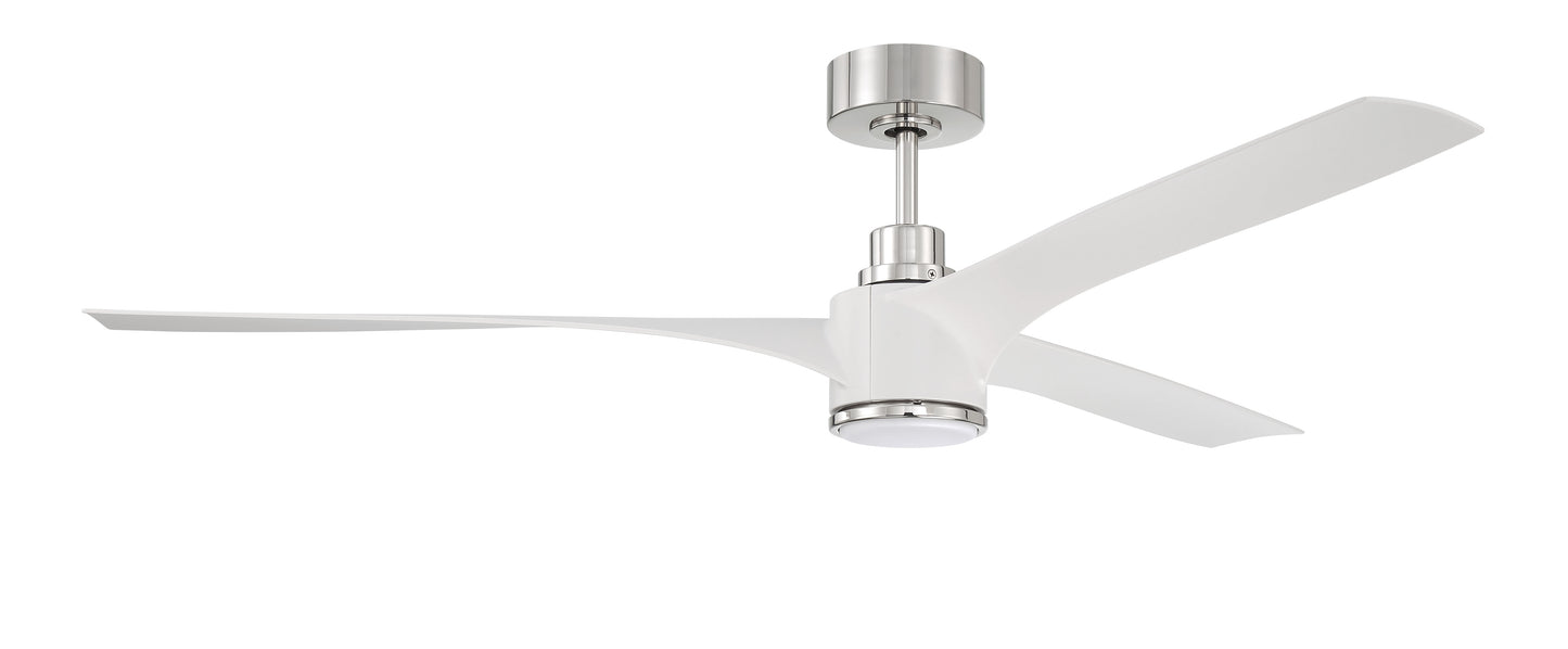 PHB60WPLN3-NWF - Phoebe 60" Indoor Ceiling Fan without Wifi 60" 3 Blade Ceiling Fan with Light Kit - White / Polished Nickel