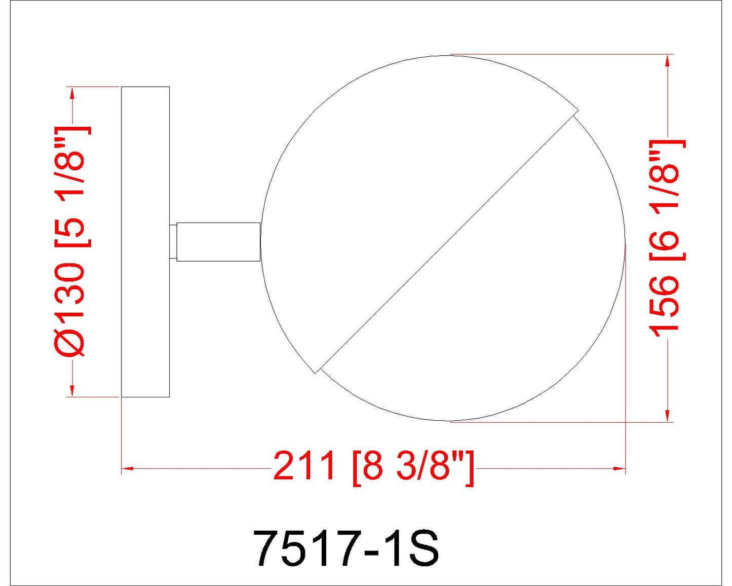 7517-1S-MGLD - Realm Sphere 1 Light Wall 6" Sconce - Modern Gold